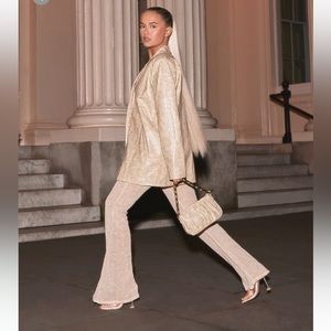 Oversized Blazer & Matching Cream Chiffon Sheer Flare Pants Set